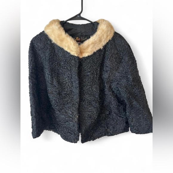 Vintage Persian Lamb Fur Jacket w/ Mink Collar50s Black Fur Coat